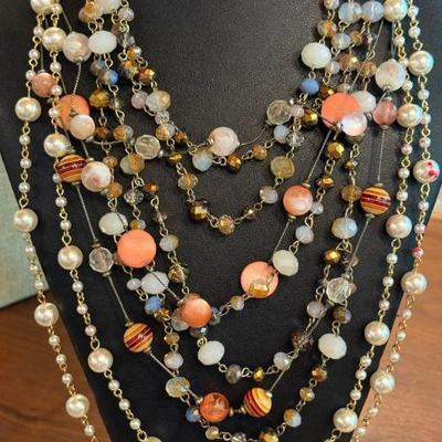 Joan Rivers Faux Pearl 60 Inch Necklace - Pier 1 3 Strand Bead & 3 Strand Plastic Bead Necklace