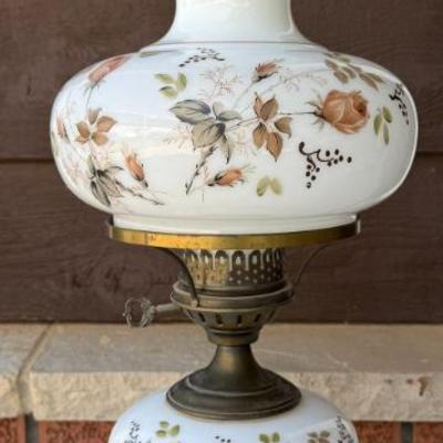 Vintage Hand Painted Milk Glass Hurricane Lamp