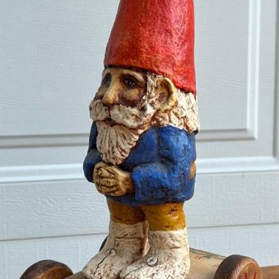 Kay Cloud 1991 Hand Made Folk Art Gnome Pull Toy Signed