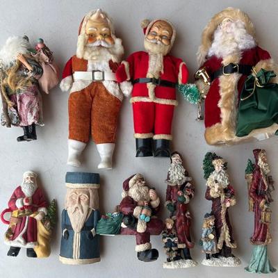(10) Assorted Santa Figurines - Japan With Rubber Faces, Resin, Silvestri, And More
