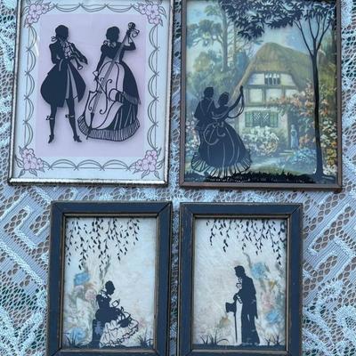 (4) Art Deco Mini Silhouettes - (2) With Convex Glass Fronts