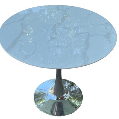 Glass Top 36" Round Table With Chrome Metal Base (As Is)
