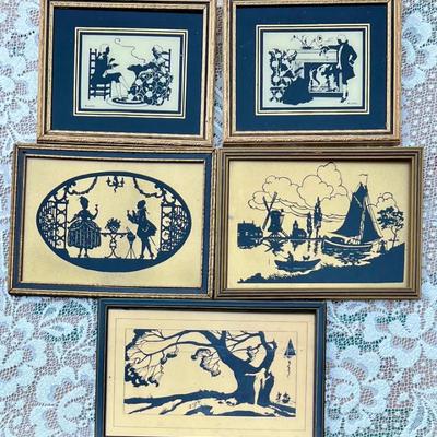 (5) Small Vintage Gold Tone Silhouettes With Glass Fronts - (2) Reliance