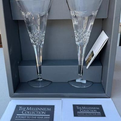 Pair Of Waterford Crystal Millennium Collection Toast To The New Year 2000 Goblets IOB