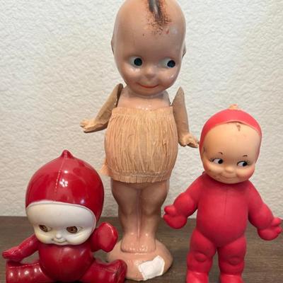 Vintage Chalkware 13 Inch Kewpie Doll (as Is) 1963 Cameo Vinyl Kewpie Doll & Celluloid Kewpie Rattle