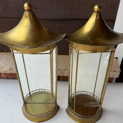(2) MCM Brass Hanging Mirrored Shelves