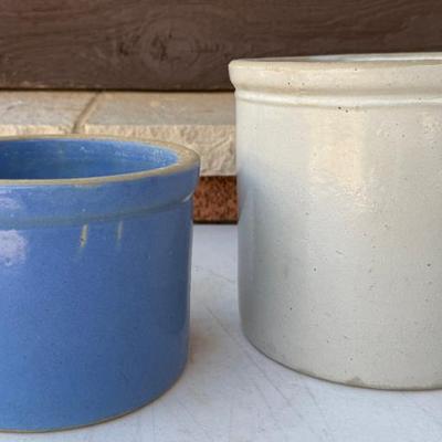 (2) Vintage Stoneware Crocks - (1) Blue