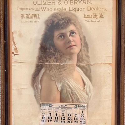 1893 Oliver & Obryan Kansas City Wholesale Liquor Dealers Framed Advertising Print