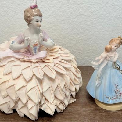 Josef Originals Mommy & Baby Music Box & Germany Female Pin Cushion With Satin Dress