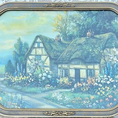 1920's Cottage Print With Convex Glass Custom Wood Frame
