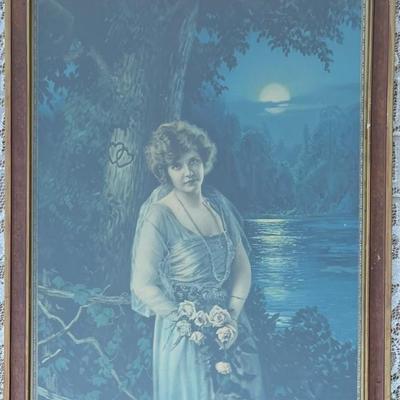 Art Nouveau R. F. Ingerle Print In Glass Front Wood Frame