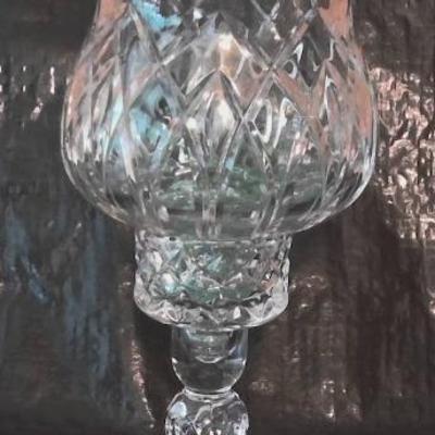 Sale Photo Thumbnail #25: Vintage 12" Cut Crystal Glass Hurricane Hobnail Lamp Candle Holder Tea Light Lamp Delicate Witchy Bohemia Czech Floral Art Deco.