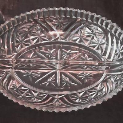 Sale Photo Thumbnail #41: Platter Vintage Pressed Glass Divided Dish 10" x 6.5" Servingware