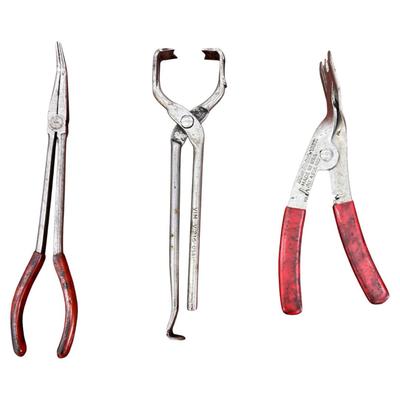 Lot of 3 Vintage USA Made Specialty Pliers – Blue Point Snap-on Hose Clamp Pliers, VIM V216, Long No