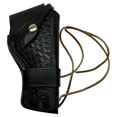 Vintage Black Leather Holster Tooled Basketweave Western Cowboy Belt Case