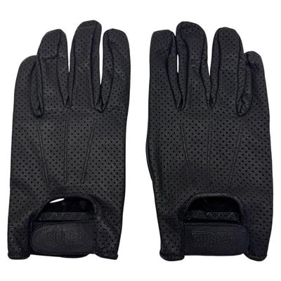 Hugger Black Leather Motorcycle Gloves Men’s Perforated Riding Biker Gloves Size M