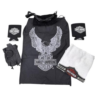 Harley-Davidson Motorcycle Rider Lot Gloves Goggles Towel Bag Koozies Eagle Logo HD Gear 
