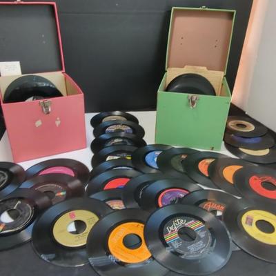 Unsleeved 45 Records In Two Storage Boxes All Types Of Music From Chicago Motown Love Train