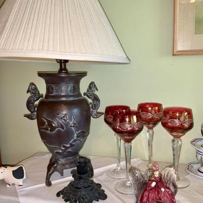 Fredrick Cooper Lamp, Czech Crystal Stemware