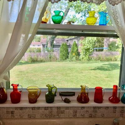 Vintage, Crackle Glass, Pitchers 