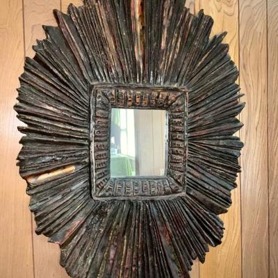 Brutalist, Carved Mirror, mid century modern