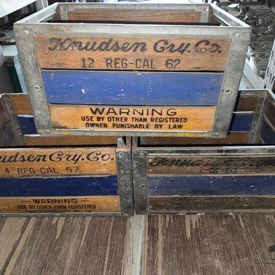 806 • 3 vintage wooden knudsen milk crates