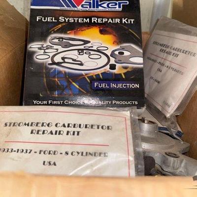 9608 • box of carburetor repair kits and misc parts