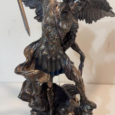 LARGE 31" St Michael Archangel Tramples Demon Statue Sculpture Bronze Finish