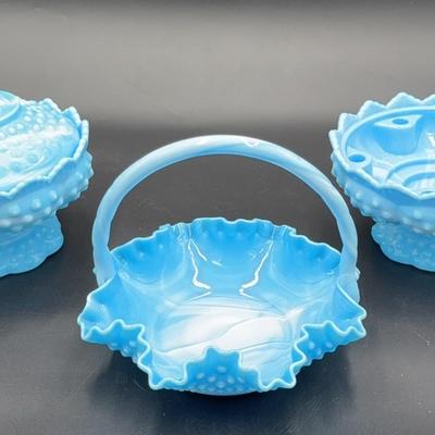 Blue & White Fenton Slag Glass Trio 