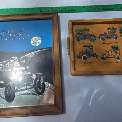 Vintage Ford Mirror & Old Car Tray