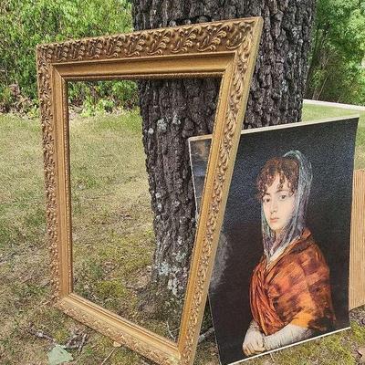 Golden Color Wood Picture Frame & Print Art Portrait 