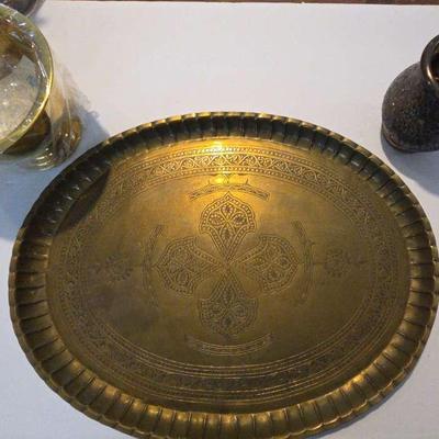 Vintage Decorative Brass Tray & Brass Bowl