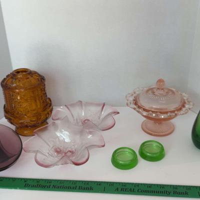 Colorful Glass, Pink Depression Glass, Uranium Glass, Amber Glass