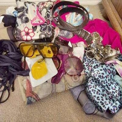 Assortment of Belts, Scarves, Sunglasses, And More 