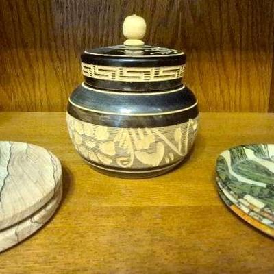 Mauricio Penasco Hand Made Wood Jar And Coasters
