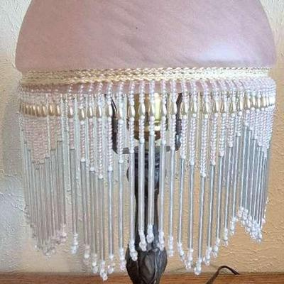 Brass Lamp With Pink Frosted Glass Shade 