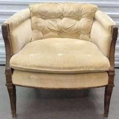Vintage Wood Frame Barrel Chair Pastel Beige