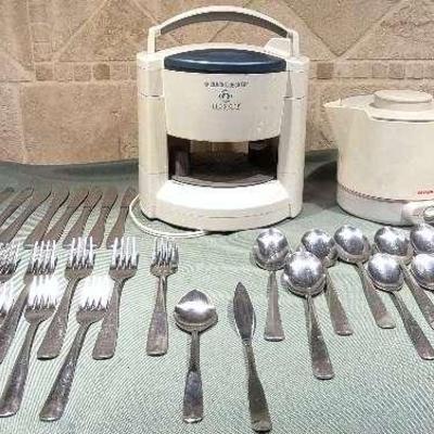 Black & Decker Lids Off Jar Opener, Rival Hot Pot Express and Stainless Steel Silverware Assortment 