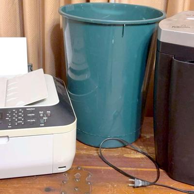 Canon Printer/Fax/Copier, Fellows Shredder, Trash Can
