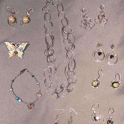 Assortment of Cube Beaded Earrings, Necklaces and Other Metal Jewelry 