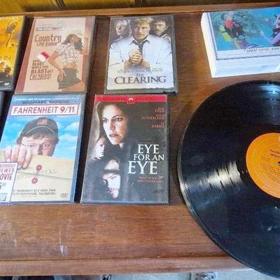 Assorted DVD Movies & 15 Assorted Records Without Album Covers
