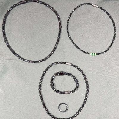 Magnetic Therapy Hematite Beaded Necklaces Set of 3 with Bracelet & Ring