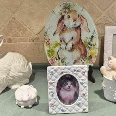 Egg Shape Hanging Bunny Plate "Bliss" and Ceramic Picture Frames and More