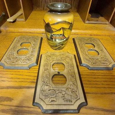 Hand Painted Wood Vase, Wooden Outlet Covers 