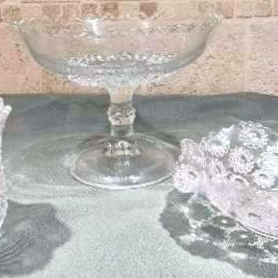 Antique Pressed Glass Compote 19th Century Candy Dish with Lid and Candy Bowl