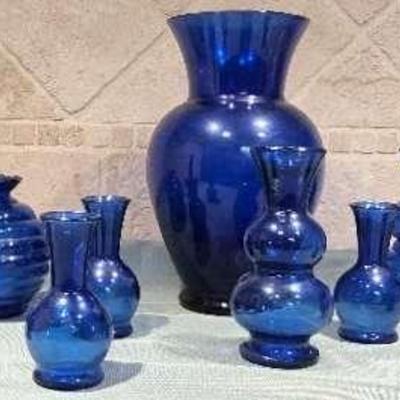 Assortment of Cobalt Blue Glass Vases