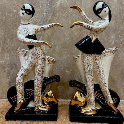 1940s Hedi Schoop Lefton Harelquin Vases