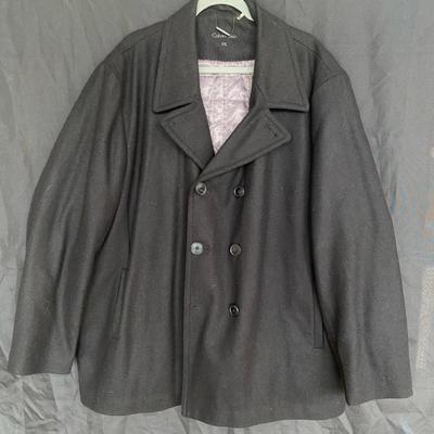Calvin Klein Wool & Polyester Black Overcoat Size XXL