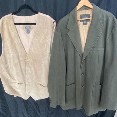 Great NW 100% Genuine Leather Vest & Khaki Green Sport Coat Sizes XXL