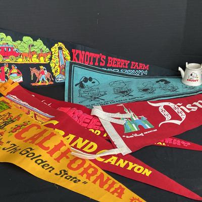 Vintage Pennants From Disneyland, Knott’s Berry Farms, And Charlie Brown Themes